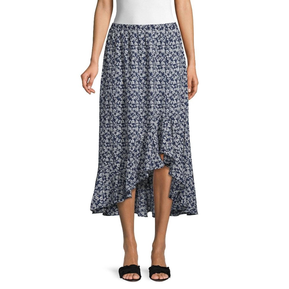 Max Studio Ruffle High-Low Floral Midi Skirt ISO
